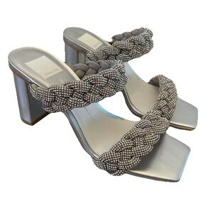Dolce Vita Paily Rhinestone Crystal Rhinestone Silver Braided Heels Size 7